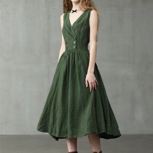 Linennaive Double Breasted Linen Dress, Midi Dress